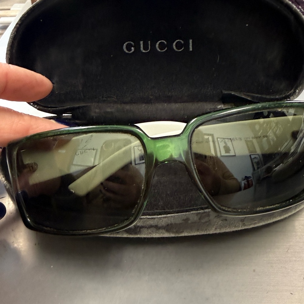 Gucci Emerald Green Rectangular Sunglasses - image 2